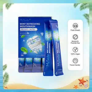 MySmile Alcohol-Free Oral Mouthwash, Natural Teeth Whitening Mini Toiletries for Purse, Bad Breath Treatment (Kills 99% Germs, Prevents Cavities, Fluoride-Free, 0.41 Fl Oz, Pack of 30)