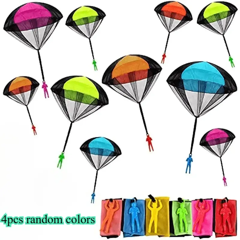 4 Bright Color Parachutes, Durable Plastic, Anti-Tangle, Perfect for Outdoor Play, Ideal Halloween and Christmas Gifts, Outdoor Toys