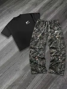 Men's Casual Two-Piece Set with Short Sleeve T-Shirt and Sweatpants, Soft Comfortable Fit with Star Print, Ideal for Leisure and Work
