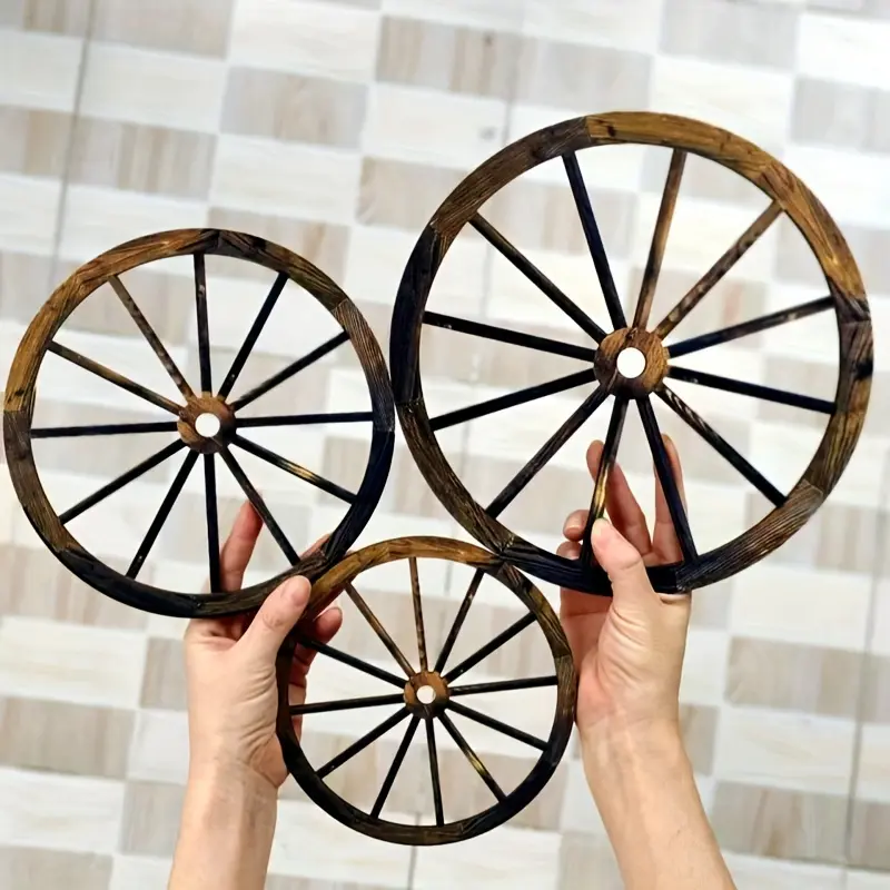3 pcs   Regular Wagon Wheel Decor Wooden Western Cowboy Party Decor Vintage Country Wagon Wheel Wooden Wheel Decor Sign Suitable for Bar Garage Indoor Outdoor, Room Decor, Aesthetic Room Decor, Bedroom Decor, Home Decor, House Decor, Great for Room Decor