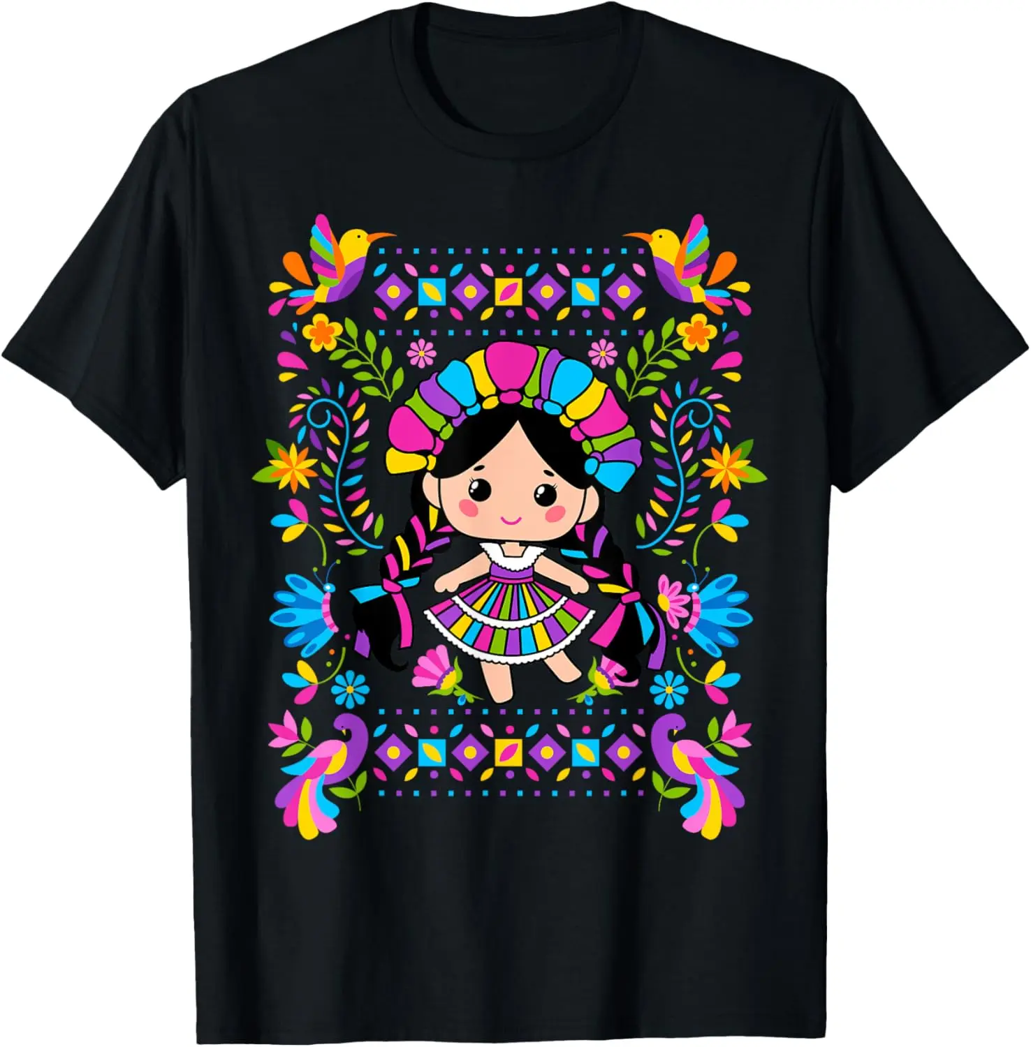 Mexican Dolls-Mazahua-Leles-Maria Summer Casual Shortsleeve Cotton T-Shirt