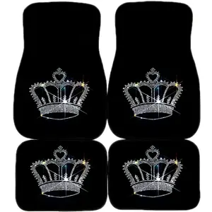 Four-Piece Bling Crown Car Mats, Polyester Floor Protector, Non-Slip Waterproof, Suitable for Suvs, Cars, Trucks, Women's Gift