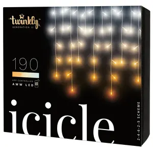 Twinkly Icicle App Controlled Clear Wire Christmas Lights Indoor and Outdoor Smart Lighting Decoration, LED