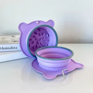 Travel Silicone Collapsible Bowl | Double Slow feeder for Dogs and Cats and Water Bowl - Spot n Knot
