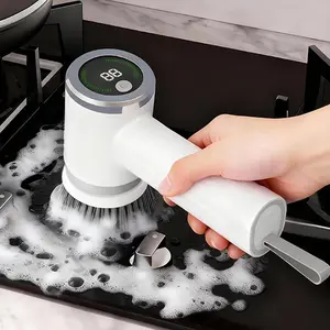 Electric Rotating Cleaning Brush, LED Display Cordless Cleaning Brush, 2-Speed Electric Scrubbing Brush with 6 Replaceable Heads, Short Design for Easy Storage, Suitable for Kitchen, Bathroom, Floors, Cars, Tiles, Christmas
