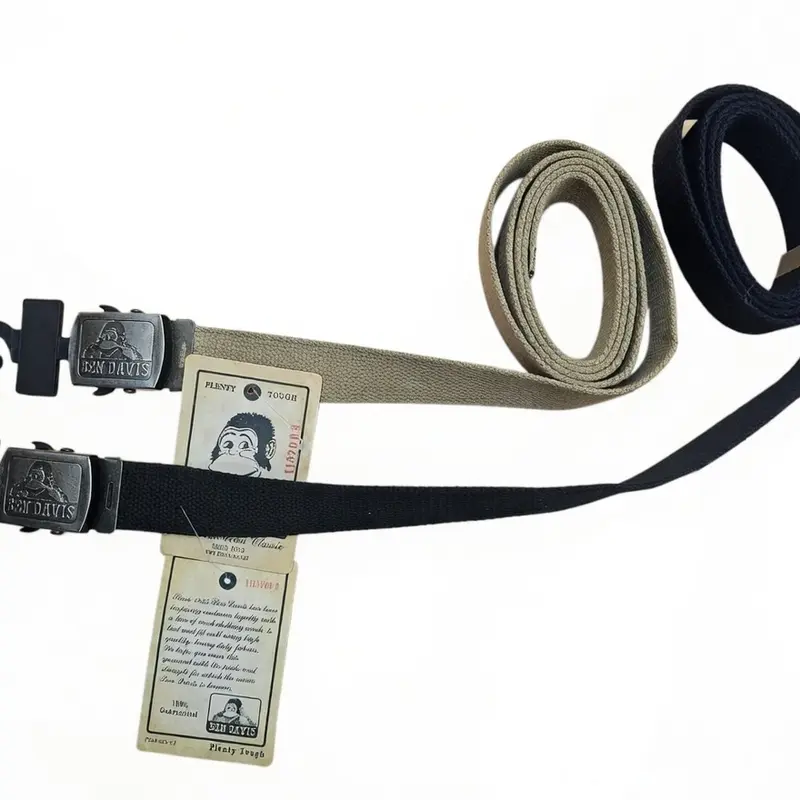 Ben Davis Heavy Duty 100% Cotton Webbing Everyday Belt for Adults - Unisex, Metal Buckle, 54 In Double-Strap Adjustable Waistband Extender, Plain Solid, Authentic BD Logos & Look, Fits Most Waist Sizes, Versatile Fashion Accessory, Casual Wear, Everyday B
