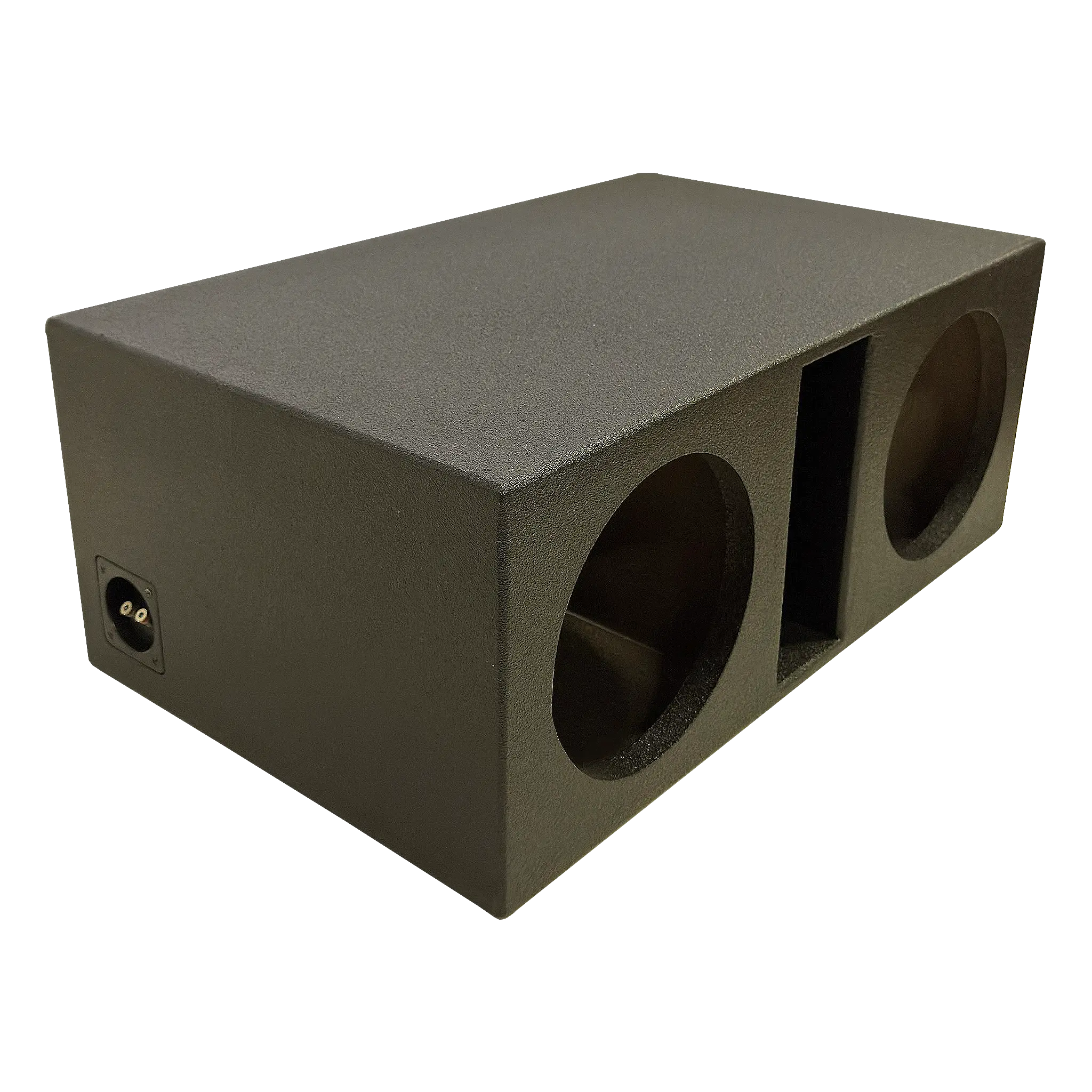 Atrend SPL-10DV Dual 10 in Slot-Ported Subwoofer Enclosure, 1 in MDF Face, 3/4 in Body, Tuned to 35Hz, 1.25 cu ft per Sub, Bedliner Finish, Spring-Loaded Terminals