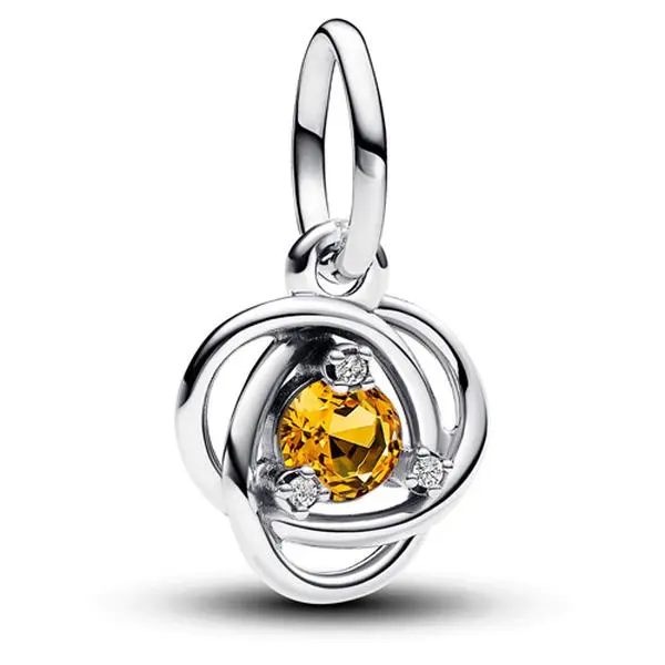 Pandora November Eternity Circle Dangle Bracelet Sterling Silver Women's Jewelry 793125C11, Honey, Cubic Zirconia, Infinity Braid, Dangle Charm