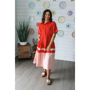 Dahlia Linen Shirtdress • Coral