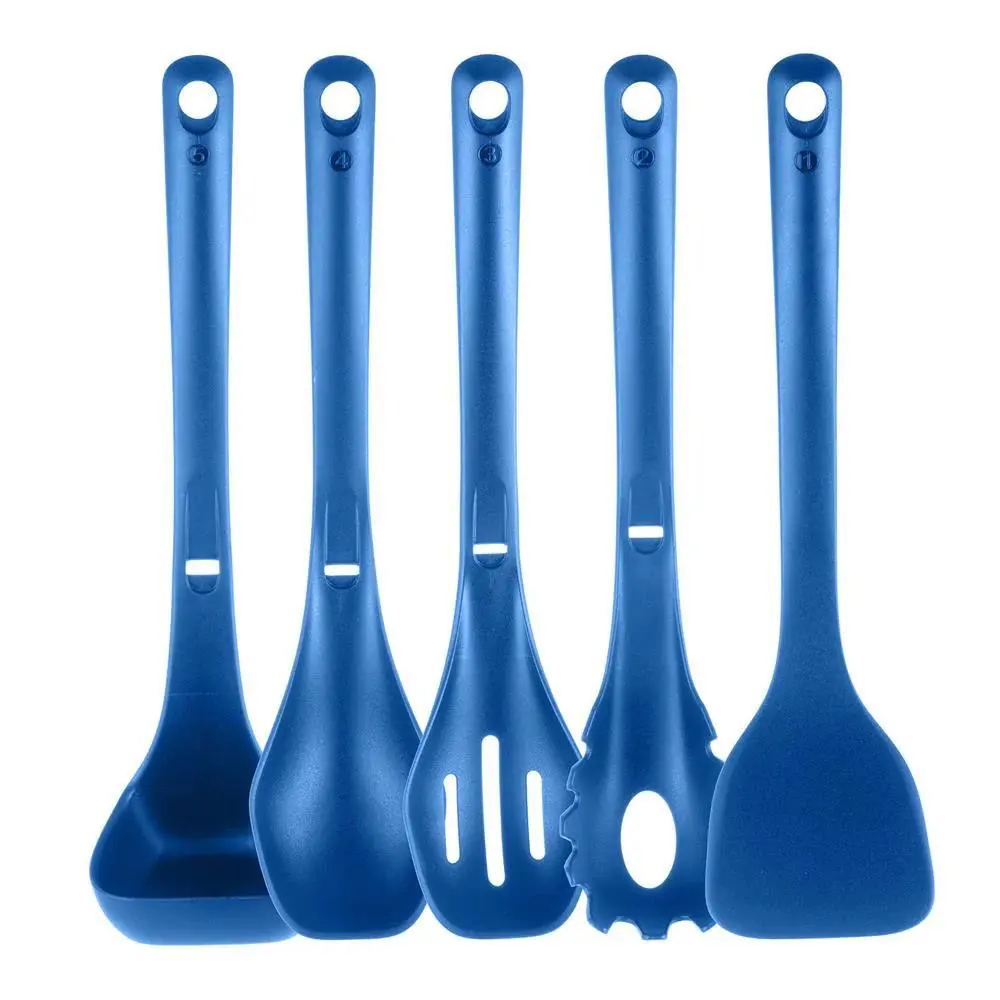 Silicone Kitchen Utensils Set - Blue | Heat-Resistant, Food-Grade Safe Cooking Tools Includes Spoon, Spatula, Pasta Fork - Stackable Design - Everyday Use Home Kitchen Essentials