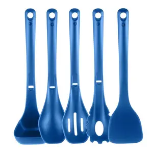 Silicone Kitchen Utensils Set - Blue | Heat-Resistant, Food-Grade Safe Cooking Tools Includes Spoon, Spatula, Pasta Fork - Stackable Design - Everyday Use Home Kitchen Essentials