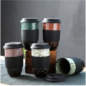 Ceramic Coffee Mug with Lid & Sleeve, Large Capacity European Style Cup for Home, Office, Latte & Tea， tumbler