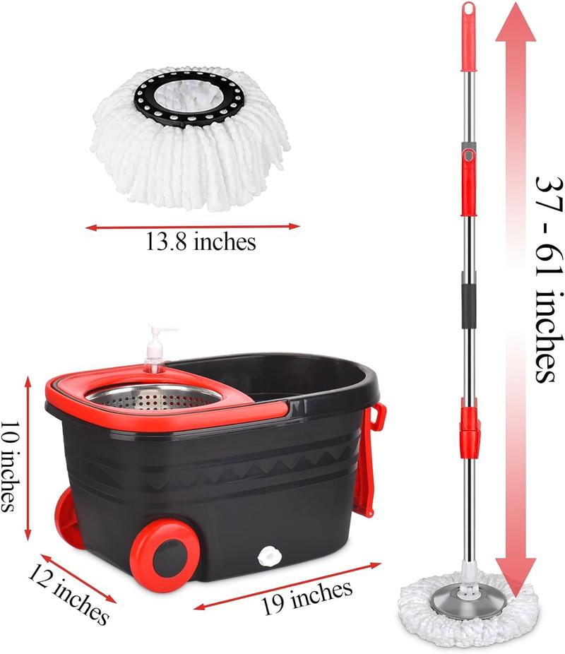 Colorful 360° Spin Mop and Bucket Set with 3 Microfiber Refills 61in Stainless Steel Adjustable Extendable Pole Plastic Bucket for General Cleaning