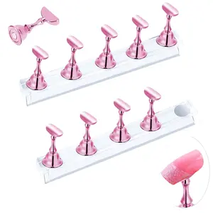 2 Sets Pink Nail Stand for Press on Nails Display, Magnetic Fake Nail Holder for Nail Painting Practice, Acrylic Nail Art Accessories for Beginners, Nail Salon Equipment & Decor
