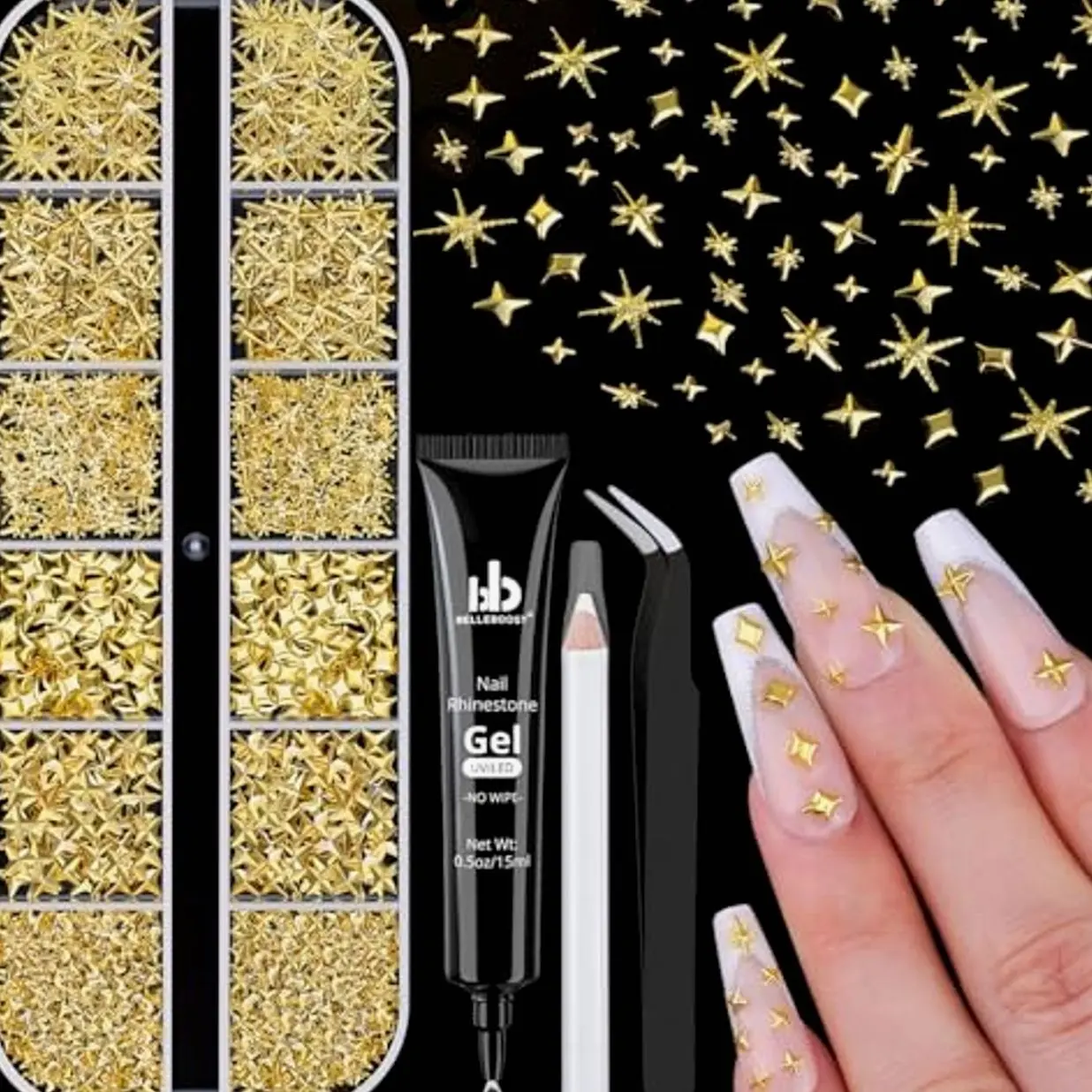 Gold Stars with Tweezers, Pickup Pencil and Glue