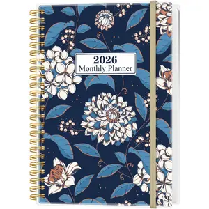 Monthly Planner 2026 - Monthly Calendar from January 2026 to December 2026, 12 Month Planner with Spiral Binding, Inner Pocket, Elastic Closure, 5.8" x 8.5", Flower-A