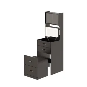 Space-Saving 3-in-1 Vanity Desk with 3-Color LED Lighted Mirror, Hidden Pull-Out Chair, Built-In AC Outlets and USB Ports, Drawers, Acrylic Doors and Jewelry Box – Compact Makeup Table for Bedroom