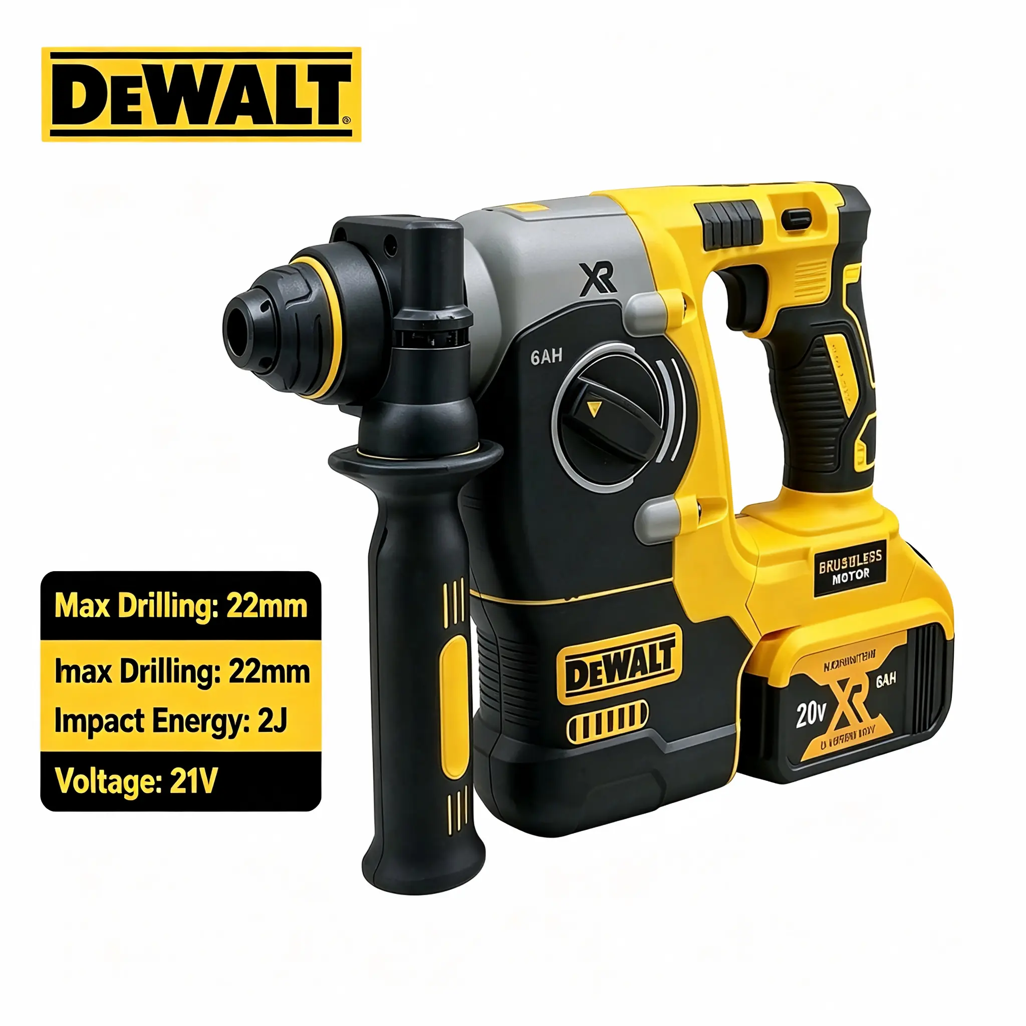 DEWALT DW273 Rotary Hammer Drill Tool Pack, Max 22mm Drilling Diameter, 0‑1150 No‑load Speed, 0‑5000 Blows Per Minute, 2J Impact Energy, Multi‑Operation Mode, For Concrete Drilling, Masonry Work, Wall Renovation, Construction & Decoration Projects
