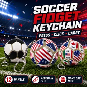Soccer Ball Fidget Keychain Toy, 12 Clickable Panels Portable Stress Relief Clicker Ball, Mini Soccer Fan Gift for Kids&Adults, Backpack Keychain Party Favor