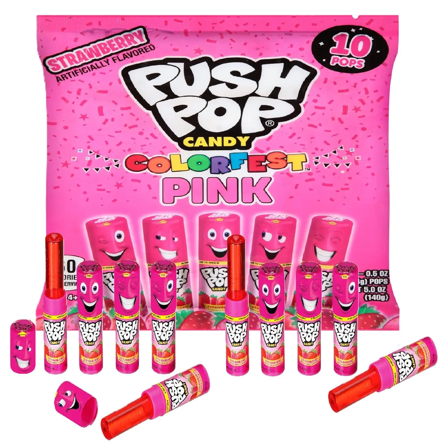 Push Pop Easter Pink Hard Candy Lollipops, 10 Ct Bulk Candy Individually Wrapped in Pink Strawberry Flavor, Lollipops For Easter Basket Stuffers, Party Favors, Treats and Gifts for Kids