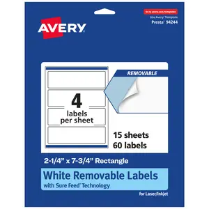 Avery Matte White Removable Rectangle Labels with Sure Feed Technology, Print-to-the-Edge, 2.25" x 7.75"