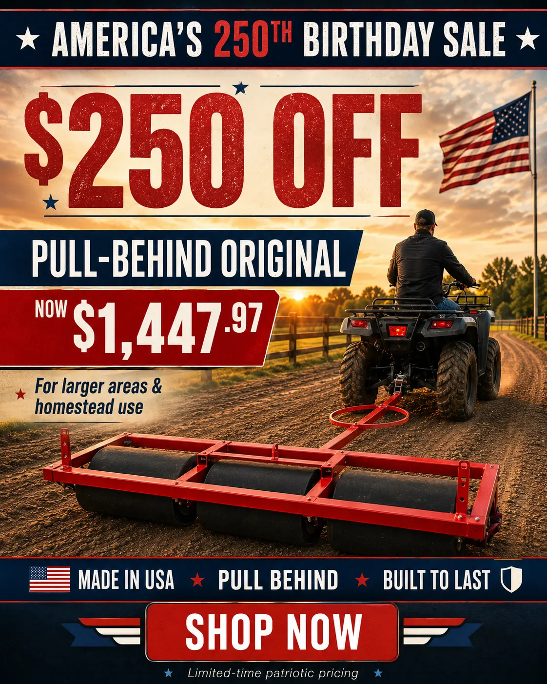 Pull-Behind Original — Tow-Behind Sticker Burr Roller for Pastures & Acreage