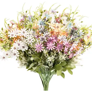 6 Bundles Wildflowers Artificial Flowers Outdoor Fake Daisy UV Resistant Silk Wild Flower Bouquets Bulk Faux Plants Plastic Greenery for Decoration vase Floral Arrangements Home Décor