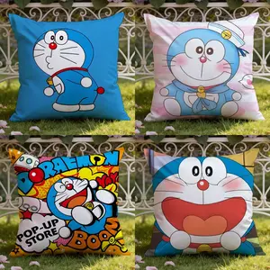 Anime DoraemonS Cushion Cover Ultra-Soft Reversible Plush Pillow Cover Perfect for Car Rides Sofa Lounging Bedroom Relaxation Heartfelt Gift for Family & Friends