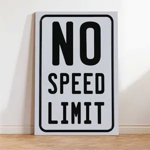 No Speed Limit Canvas Art - Industrial Garage Wall Decor, Funny Racing Car Sign Poster with Solid Wood Frame, Gift for Mechanics & Man Cave