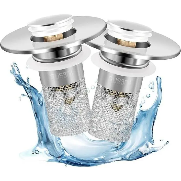 Stainless Steel Bathroom Sink Stopper - Durable Anti-Odor Bouncing Core Pop-Up Drain Stopper, 1/2 Count for Bathroom Bathtub Home Use