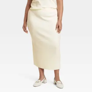 A New Day Skirt Womens XXL White Midi Boucle lightweight Ribbed Elastic Waist