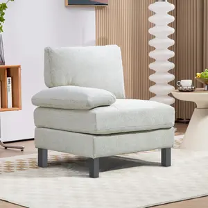 Module for Modular Sectional Sofa, Left Facing Armchair with Wood Legs and Pocket Spring for Living Room, Bedroom, Cream White