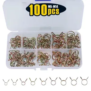 100 pcs, Fuel Line Hose Water Pipe Air Tubing Spring Clips Clamps Assortment Kit - Size m5-m14mm