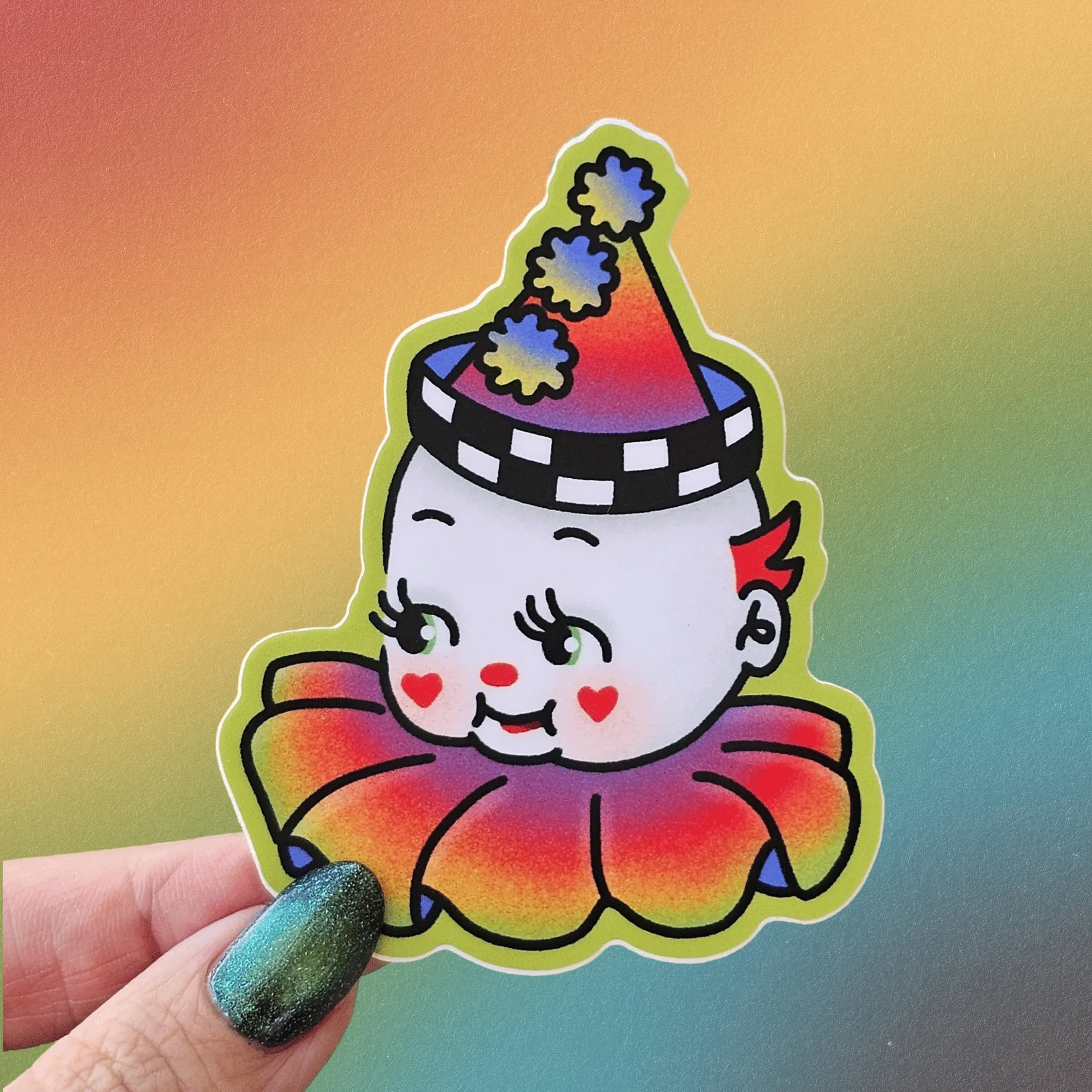 Kewpie Clown Sticker, Clowncore Stickers, Vintage Clown Cute Stickers, Kawaii Gift, Retro Circus, Creepy Stickers, Water Bottle Sticker Waterproof