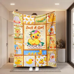 Cute Duck Print Blanket, Soft Flannel Throw for Home, Travel Leisure, Fashionable Warm Shawl, Sofa Cover for Watching TV