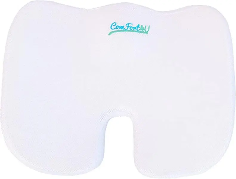 Comfort4U Orthopedic Memory Foam Seat Cushion for Car seat - Office Chair - Gaming Chair - Boat seat Tailbone Cushion - Coccyx Cushion - Sciatica Pillow for Sitting (White, Mesh)