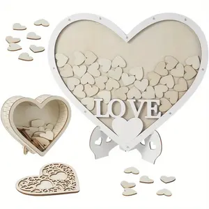 Wedding Guest Book Alternative, Rustic Wedding Frame with 65 Wooden Hearts for Signatures, Wedding Anniversary Decorations