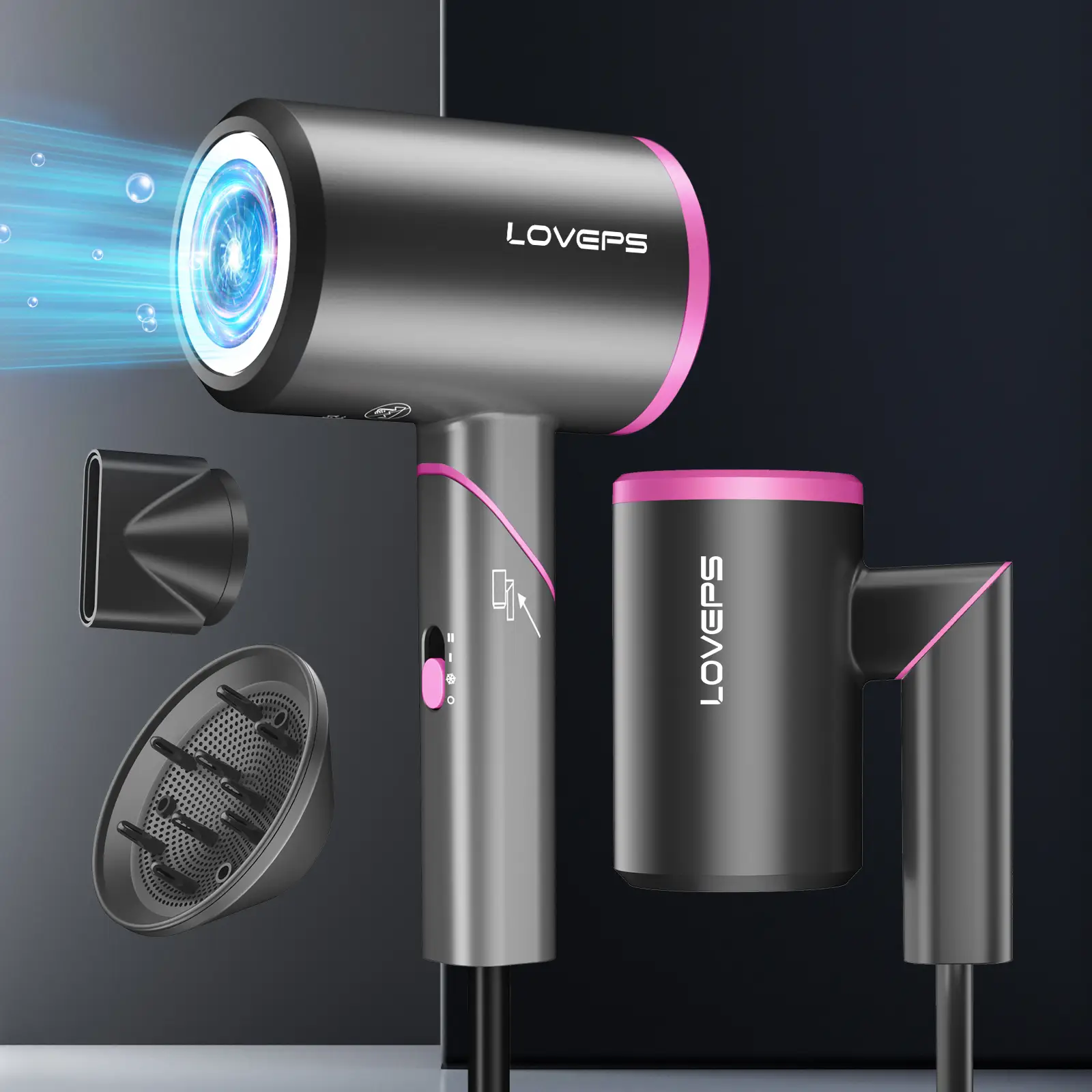 LOVEPS Hair Dryer with Diffuser, 1800W Ionic Travel Blow Dryer, Foldable Handle, Constant Temperature Hair Care Without Hair Damage Halloween, Christm