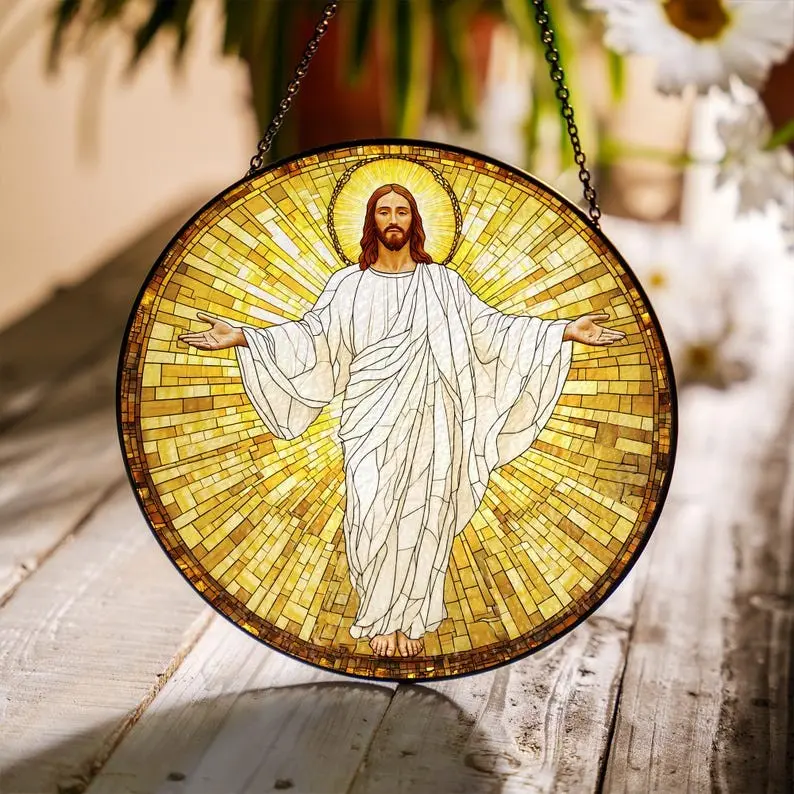 Jesus Christ Glass Suncatcher: Religious Window Art