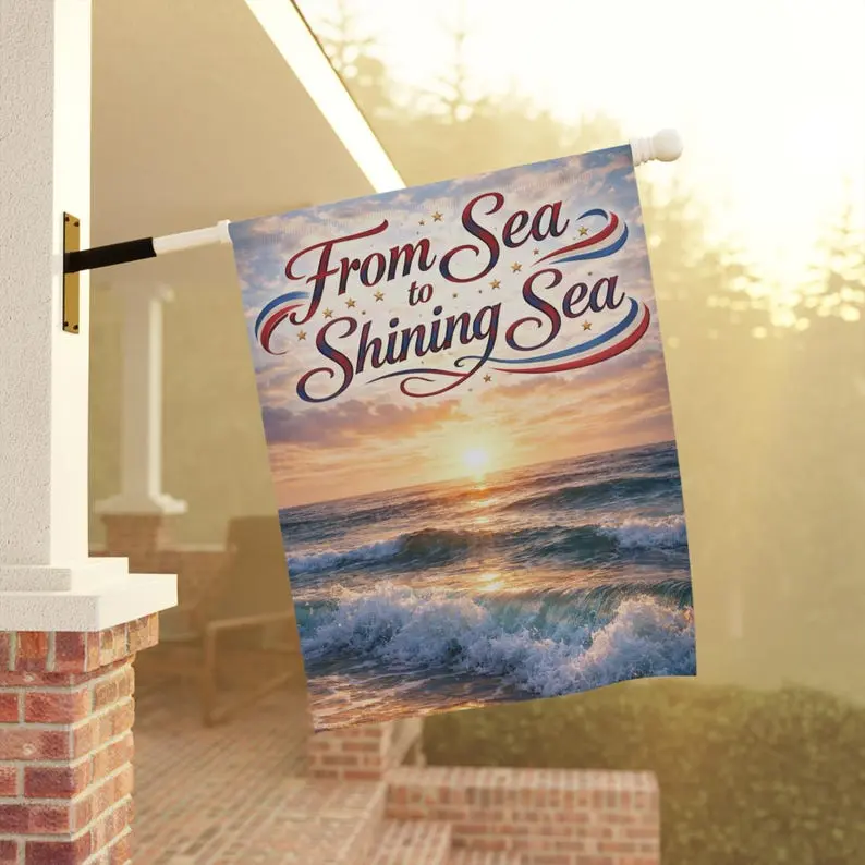 From Sea to Shining Sea Garden Flag Patriotic Outdoor Fla| Coastal Americana Porch Decor USA Summer Yard Flag| 4th of July Outdoor