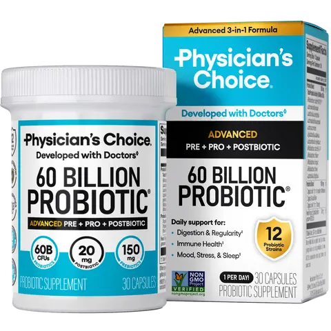 Physician's Choice Advanced 60 Billion Probiotic - Daily Gut, Mood & Immune Support with Organic Prebiotics, Postbiotic & 12 Strains for Men & Women