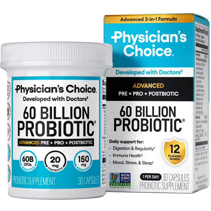 Physician's Choice Advanced 60 Billion Probiotic - Daily Gut, Mood & Immune Support with Organic Prebiotics, Postbiotic & 12 Strains for Men & Women