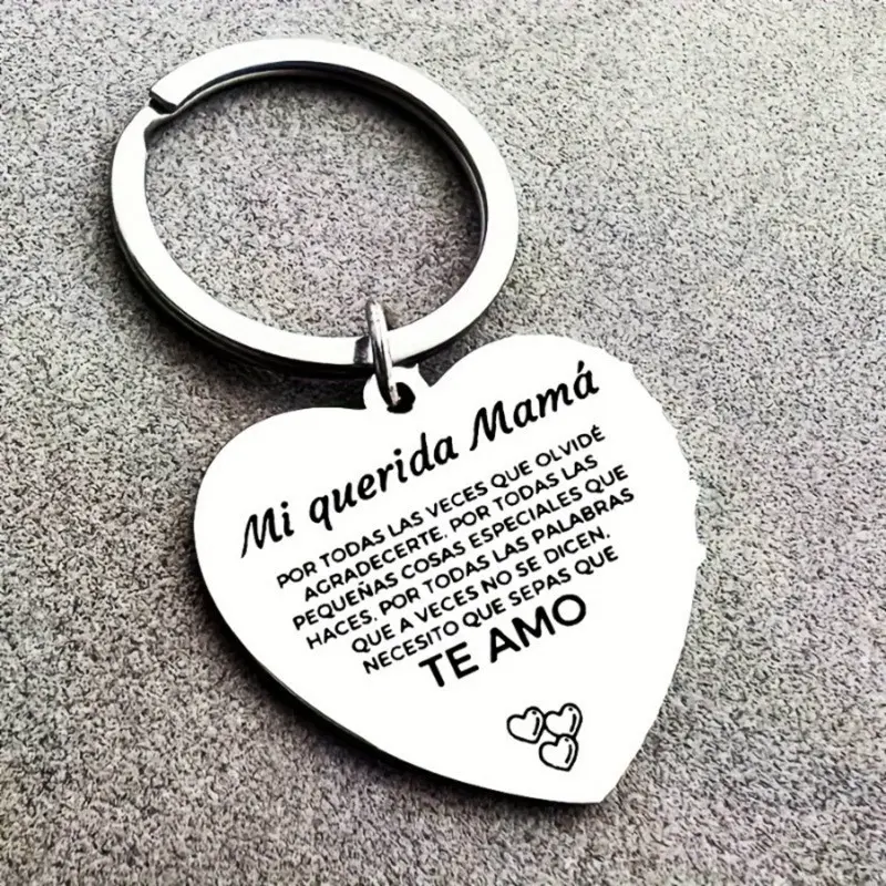 Stainless Steel Heart Keychain Engraved Mama Message, Aesthetic Keychain, Perfect Mother's Day Gift, Durable and Fashionable, Daily Comfort Accessory, Heart Keyring, Heart Design Keychain