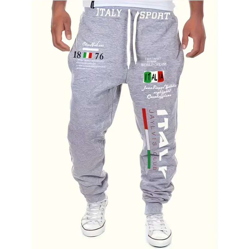Men's ITALY Alphabet Print Drawstring Footed Sweatpants Loose Fit Pants Men's Casual Slightly Stretch Joggers For Spring Autumn Running Jogging