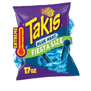 Takis Blue Heat 17 oz Fiesta Size Bag, Hot Chili Pepper Flavored Extreme Spicy Rolled Tortilla Chips