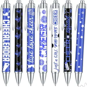 24 count Cheerleader  Bulk Cheer Ballpoint Pens Cheerleading Black Ink Retractable Writing Pens for Girls Team  Party Favors Senior Night Gifts(Blue White)
