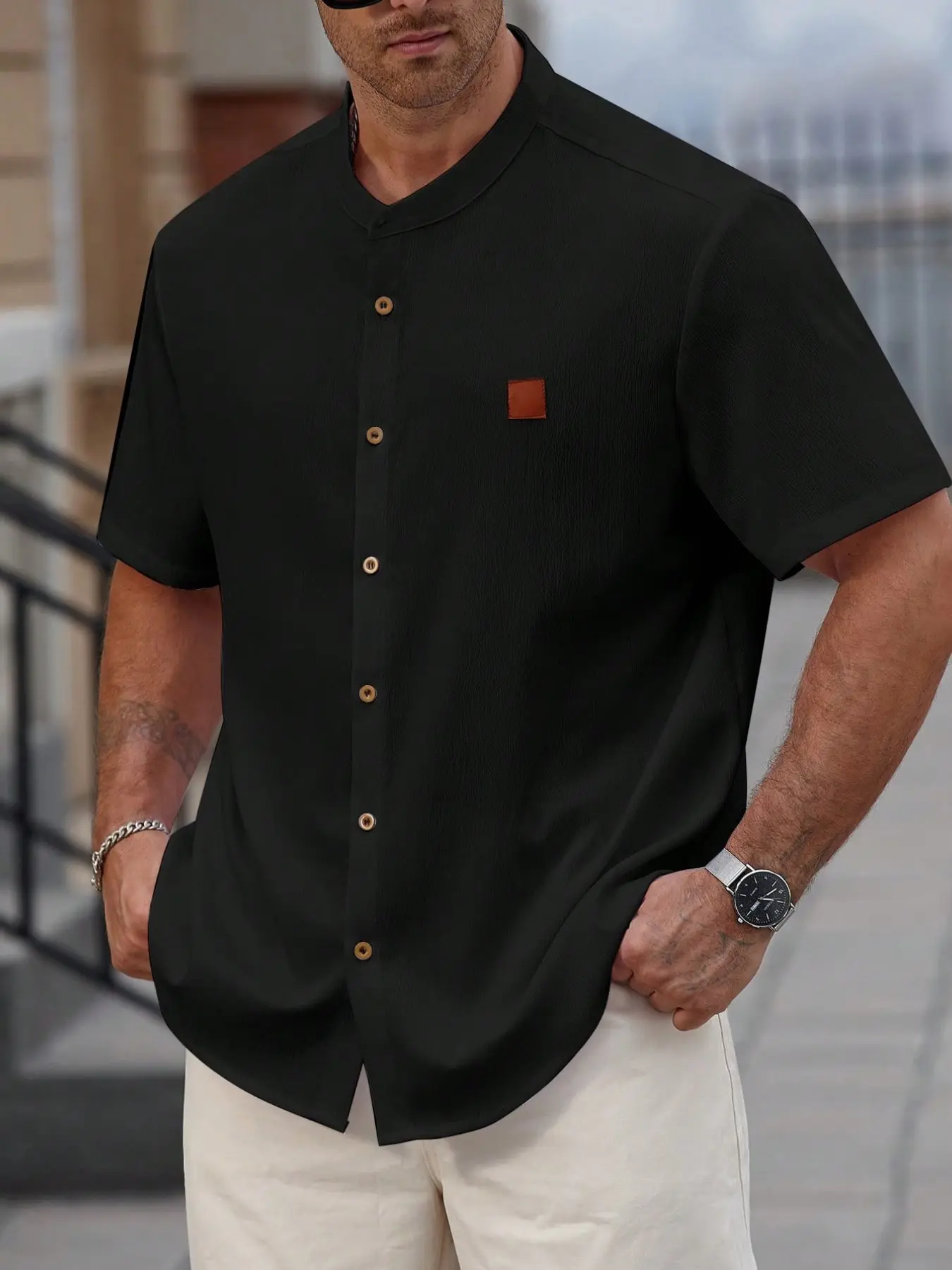 3-Pack Plus Size Men's Stand Collar Short Sleeve Casual Shirts