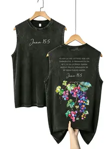Men's Retro Soft Fit Acid Wash Tank Top - 1-Piece Juan 15:5 Yo Soy La Vid Spanish Christian Vine & Branches Sleeveless Faith Apparel with Script Cross, Lily Print - Easter Vibe Layering Vest for Jackets & Cardigans Grunge Graphic Album good tees