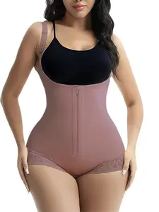1 Count Women's Adjustable Zipper And Hooks Closure Butt Lifting And Tummy Control Body Shaperwear, Fajas, Airslim Shapewear, Solid Color Lace Bodysuit, Underwear, Colombian Shapewear, Tight Fitting Curves Jumpsuit, Suitable For Training Or Sports