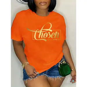 100% cotton women's "Chosen" cursive font and appliqué T-shirt - Soft casual crew neck short-sleeve top, suitable for spring and summer casual wear - Machine washable cover-up